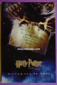 H514 HARRY POTTER & THE PHILOSOPHER'S STONE double-sided owl teaser one-sheet movie poster #2 '01