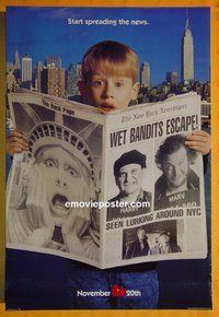 H535 HOME ALONE 2 double-sided teaser style B one-sheet movie poster '92 Culkin, Pesci