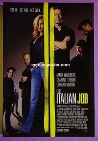 H595 ITALIAN JOB double-sided advance one-sheet movie poster '03 Mark Wahlberg, Charlize Theron