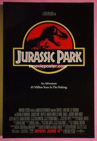 H621 JURASSIC PARK double-sided advance one-sheet movie poster '93 Steven Spielberg
