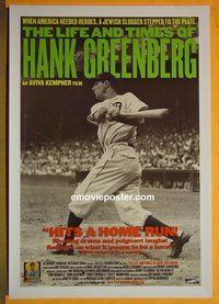H674 LIFE & TIMES OF HANK GREENBERG one-sheet movie poster '99 baseball!