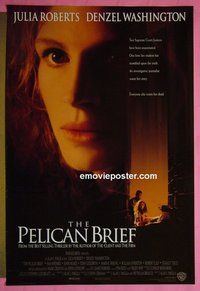 H831 PELICAN BRIEF double-sided advance one-sheet movie poster '93 Roberts, Grisham