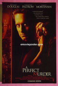 H833 PERFECT MURDER double-sided advance one-sheet movie poster '98 Michael Douglas, Paltrow