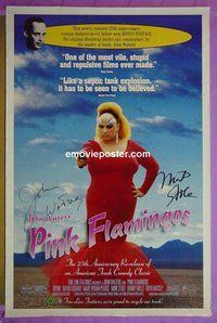 H847 PINK FLAMINGOS signed one-sheet movie poster R97 John Waters