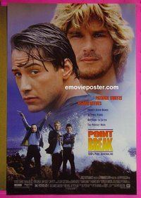 H863 POINT BREAK double-sided one-sheet movie poster '91 Keanu Reeves, surfing
