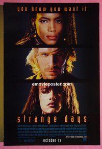 I085 STRANGE DAYS cast style DS advance 1sh '95 Ralph Fiennes, Angela Bassett, Juliette Lewis!