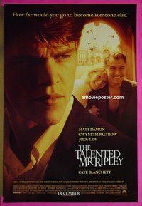I107 TALENTED MR RIPLEY double-sided advance one-sheet movie poster '99 Matt Damon