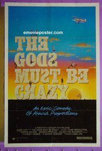 H463 GODS MUST BE CRAZY 1sh R84 wacky Jamie Uys comedy about native African tribe, Goodman art!