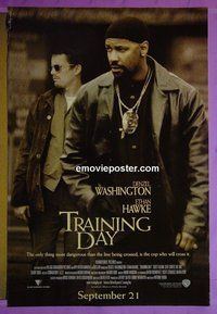 I163 TRAINING DAY double-sided int'l advance one-sheet movie poster '01 Denzel Washington, Hawke