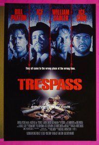 I166 TRESPASS double-sided one-sheet movie poster '92 Bill Paxton, Ice-T, Ice Cube