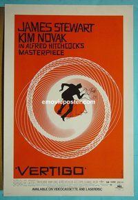 I205 VERTIGO video one-sheet movie poster R96 James Stewart, Novak