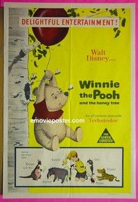 K165 WINNIE THE POOH & THE HONEY TREE Australian one-sheet movie poster '66 Disney