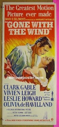 K478 GONE WITH THE WIND Australian daybill movie poster R68 Gable, Leigh