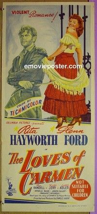 K615 LOVES OF CARMEN Australian daybill movie poster '48 Hayworth, Ford
