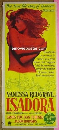 K616 LOVES OF ISADORA Australian daybill movie poster '69 Vanessa Redgrave