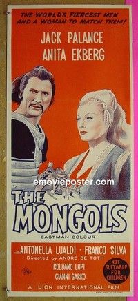 K668 MONGOLS Australian daybill movie poster '62 Anita Ekberg, Palance