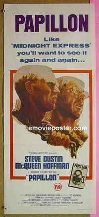 K727 PAPILLON Aust daybill R1970s art of prisoners Steve McQueen & Dustin Hoffman by Tom Jung!