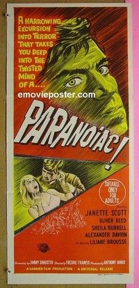 K730 PARANOIAC Australian daybill movie poster '63 Hammer horror, Reed