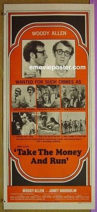 K888 TAKE THE MONEY & RUN Australian daybill movie poster '69 Woody Allen