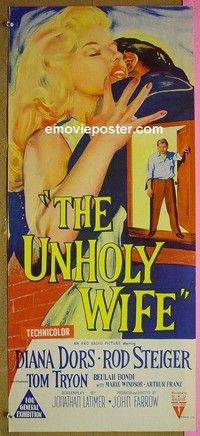 K927 UNHOLY WIFE Australian daybill movie poster '57 bad girl Diana Dors!