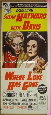 K952 WHERE LOVE HAS GONE Australian daybill movie poster '64 Hayward, Davis