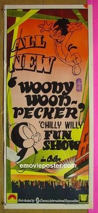 K961 WOODY WOODPECKER' CHILLY WILLY FUN SHOW Australian daybill movie poster '70s