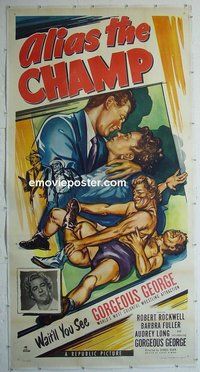 M024 ALIAS THE CHAMP linen three-sheet movie poster '49 Gorgeous George