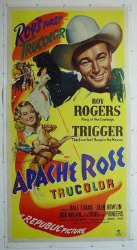 M204 APACHE ROSE linen three-sheet movie poster '47 Roy Rogers, western