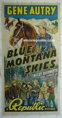 M205 BLUE MONTANA SKIES linen three-sheet movie poster R45 Gene Autry