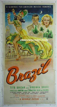 M028 BRAZIL linen three-sheet movie poster '44 Tito Guizar, Virginia Bruce
