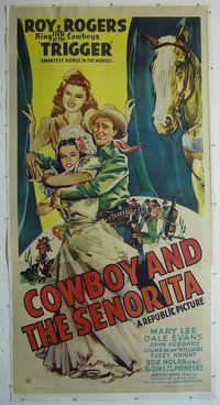 M212 COWBOY & THE SENORITA linen three-sheet movie poster '44 Roy Rogers