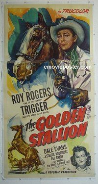 M218 GOLDEN STALLION linen three-sheet movie poster '49 Roy Rogers