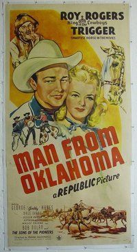 M228 MAN FROM OKLAHOMA linen three-sheet movie poster '45 Roy Rogers