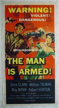 M045 MAN IS ARMED linen three-sheet movie poster '56 Dane Clark, Talman
