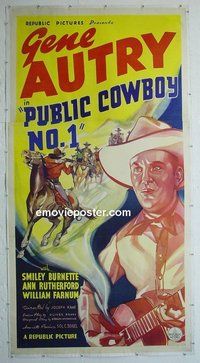 M236 PUBLIC COWBOY NO 1 linen three-sheet movie poster '37 Gene Autry,western