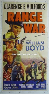 M237 RANGE WAR linen three-sheet movie poster '39 Hopalong Cassidy