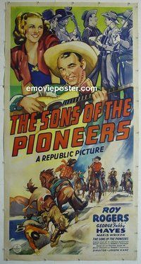 M245 SONS OF THE PIONEERS linen three-sheet movie poster '42 Roy Rogers