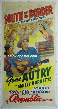 M247 SOUTH OF THE BORDER linen three-sheet movie poster '39 Gene Autry