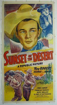 M252 SUNSET ON THE DESERT linen three-sheet movie poster '42 Roy Rogers