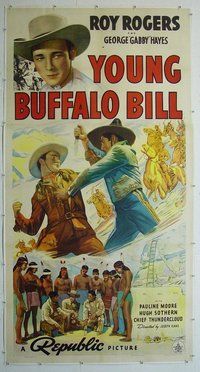M260 YOUNG BUFFALO BILL linen three-sheet movie poster '40 Roy Rogers,western