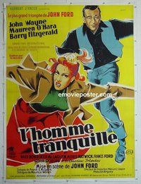 M127 QUIET MAN linen French one-panel movie poster '52 John Wayne, O'Hara