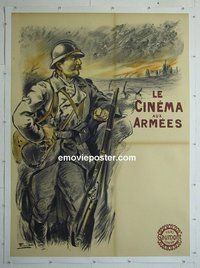 M122 LE CINEMA AUX ARMEES linen French one-panel movie poster 1918 war art!