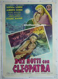 M140 2 NIGHTS WITH CLEOPATRA linen Italian one-panel movie poster '53 Loren