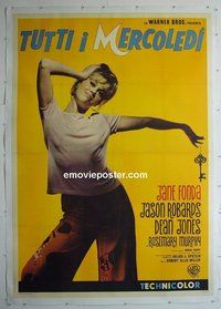 M149 ANY WEDNESDAY linen Italian two-panel movie poster '66 Jane Fonda