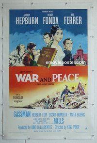 M088 WAR & PEACE linen one-sheet movie poster '56 Audrey Hepburn, Fonda