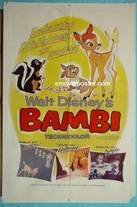 P157 BAMBI style B one-sheet movie poster R66 Walt Disney classic
