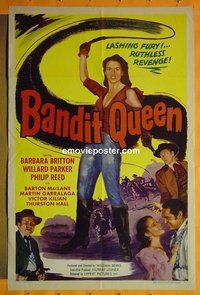 P160 BANDIT QUEEN one-sheet movie poster '50 Barbara Britton w/ whip!