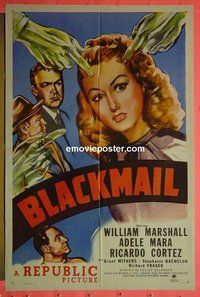 P236 BLACKMAIL one-sheet movie poster '47 film noir, Adele Mara