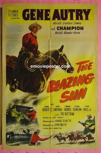 P241 BLAZING SUN one-sheet movie poster '50 Gene Autry, western!