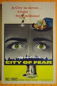 P389 CITY OF FEAR one-sheet movie poster '59 Vince Edwards